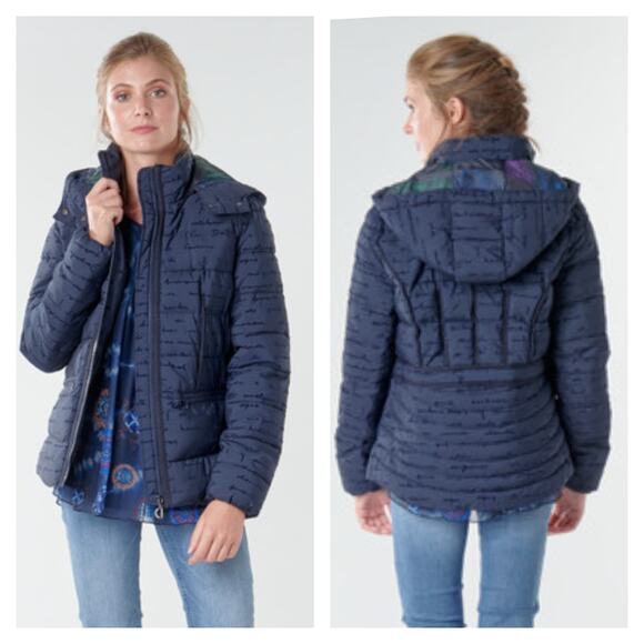 Desigual Natasha Navy Blue Padded Jacket with Removable Hood - Size US M - NWT - Picture 1 of 14